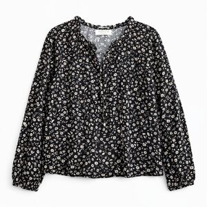Studio B By Bobeau Black Floral Tie Neck Blouse M